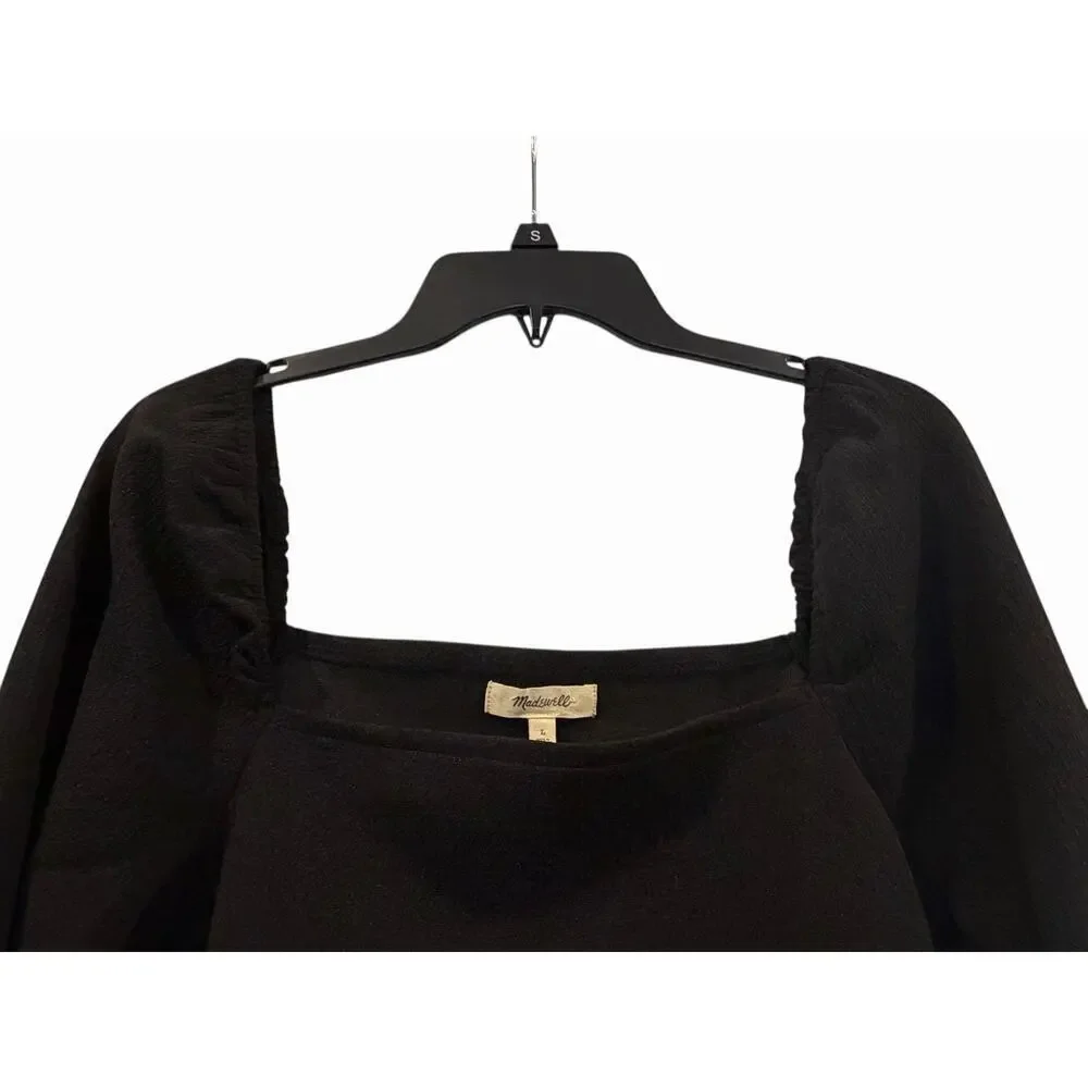 Madewell Crepe Black Square Neck Women’s Large Puff Sleeve Romantic